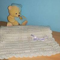 Crochet Baby Blanket, Teddy Bear Blanket, White Crochet Baby Blanket, Christening