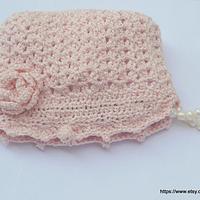 Light Pink Crochet Bag, Wedding Bridal Purse Flower Pin