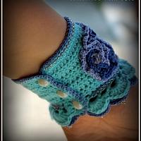 Crochet cuff bracelet in sea colors