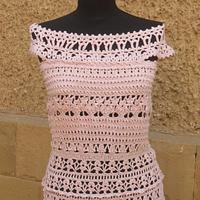 Crochet Dress, Light Pink Crochet Dress, Crochet Cocktail Dress, Exclusive Handmade 