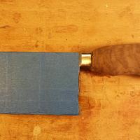 Damascus cleaver and knife block.