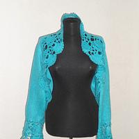 Knitted Turquoise Shrug, Long Sleeves Bolero, Turquoise Bolero, Delicate Romantic, Lace Chic