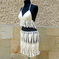 Crochet Beach Cover Lady, Crochet Resort top and skirt, Crochet Cover up, Summer Crochet Bikini Top - Project by etelina