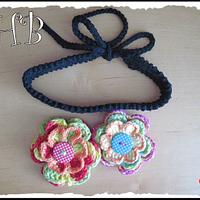 Flower Duo Crochet Adustable Headband With Removable/Interchangeable Flowers - Project by Heather Macias