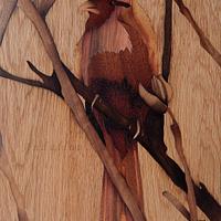 Cardinal bird marquetry