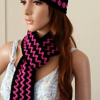 Beanie & Scarf Combo Hot Pink & Black - Project by KazKraftz