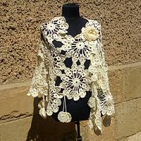 Wedding Shawl, Crochet Wedding Cape, Lace Champagne, Crochet Wedding, Wedding Cover Up, Wedding Wrap - Project by etelina