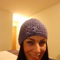 purple beanie with flower - Project by maggie craig