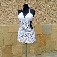 Crochet Cover up, Beach Dress, White Beach Wear, Sexy Bra, Crochet Bikini Top,  - Project by etelina