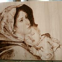 virgin with child, pyrography on Poplar - Project by Brio creativity di Carmela iadicicco