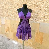 Purple Lace Beach Dress, Crochet Skirt Boho Tunic, Fashion Dress Cover Up, Cotton Cover Tunic