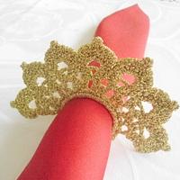 Tea Candle Holder and  Crochet Napkin Rings,  Golden Crochet Table Holder, Wedding Celebration