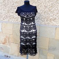 Black Crochet Dress, Little Black  Dress, Lace Wedding Dress, Hearts Motif,  Handmade Dress - Project by etelina