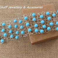 Turquoise Beaded Wire Cuff Bracelet