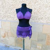 Crochet Beach Wear, Crochet Purple two piece crochet top and skirt, Crochet Cover up - Project by etelina