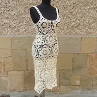 Crochet Dress, Summer Lace Dress, Lace Champagne Dress, Exclusive Handmade Dress