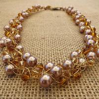 Champagne Pearl Crochet Wire and Beaded Necklace