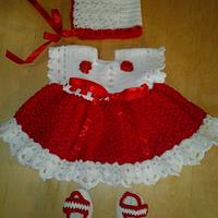 Christmas Baby Dress Set - Bonnet, Booties & Dress