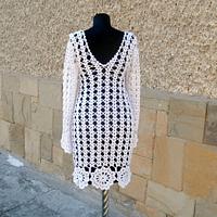 Crochet Dress, Wedding Dress, White Women Crochet Dress, Flower Motif Dress