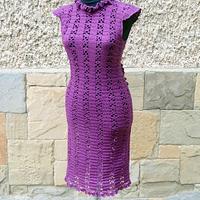 Crochet Women Dress, Darkmagenta Dress,  Crochet Lace Dress, Cocktail Crochet Dress - Project by etelina