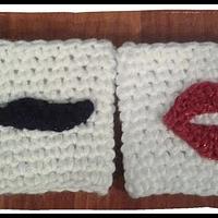 "I Mustache You a Question, Kissy Lips"... Crochet Lips and Mustache Coffee Sleeves