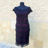 Black Crochet Dress, Little Black  Dress, Lace Wedding Dress, Hearts Motif,  Handmade Dress