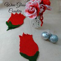 Peppermint Roses and Rose Wine Glass Coasters - Project by Flawless Crochet Flowers