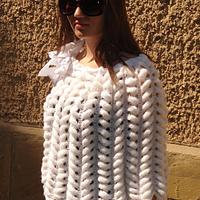 Knitted Capelet, Poncho Bride,  Snow White Women, Spring Summer, Satin Ribbon Flower