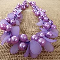 Purple Petal Crochet Wire and Beaded Necklace