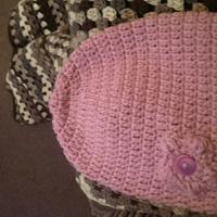 pink beanie with flower - Project by maggie craig