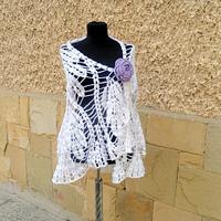 Crochet Wedding Shawl, White Wedding shawl , Crochet lace shawl, Lovely crochet bride shawl  - Project by etelina