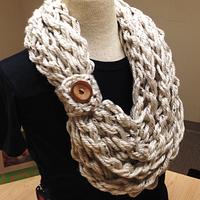 Kay's Crochet Bulky Rope Hand Crochet Oatmeal Scarf with Button - Project by Kayscrochet