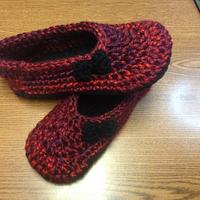 Cranberry Slippers with Black Bows