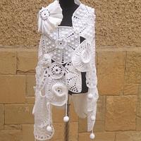 Crochet Wedding Shawl, Cape White Medallion Medley, Elegant Fashion Scarf, Shawl gift for Women - Project by etelina