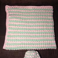 Pink and Green Baby Blanket with Matching Hat - Project by CharlenesCreations 
