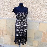Black Crochet Dress, Little Black  Dress, Lace Wedding Dress, Hearts Motif,  Handmade Dress