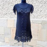 Black Crochet Dress, Elegant Woman Dress, Handmade Crochet  Dress