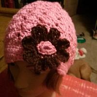 Stitches week 1  pink and brown girls hat - Project by Sam Remesz