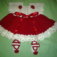 Christmas Baby Dress Set - Bonnet, Booties & Dress