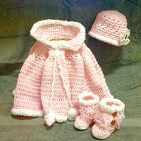 Baby Girl Winter Set (poncho, loop booties, beanie)