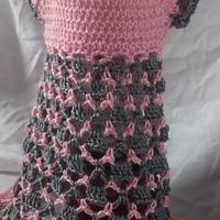 FREE SHIPPING, Baby girl, pink and gray dress, handmade crocheted baby, girl clothes, Spring dress,