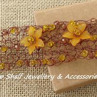 Crochet wire and beaded flower Cuff Bracelet