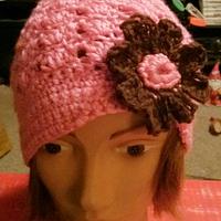 Stitches week 1  pink and brown girls hat