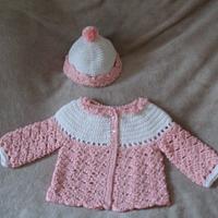 Newborn Pink and White Sweater and Hat - Project by MJ