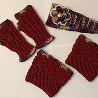 Autumn Colors Flower Adjustable Headband, Fingerless Gloves, and Boot Cuffs Set - Project by AnnasCustomCrochet