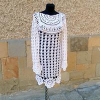 Crochet Dress, Wedding Dress, White Women Crochet Dress, Flower Motif Dress