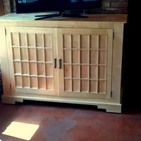 Solid Maple TV console with Shoji Screen inspired doors