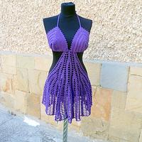 Purple Lace Beach Dress, Crochet Skirt Boho Tunic, Fashion Dress Cover Up, Cotton Cover Tunic - Project by etelina