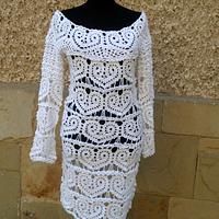Crochet White Dress, Wedding Lace Dress, Hearts Dress, Lace Wedding Dress, Cocktail Crochet Dress