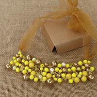 Lemon and Gold crochet wire and beaded Bib Necklace